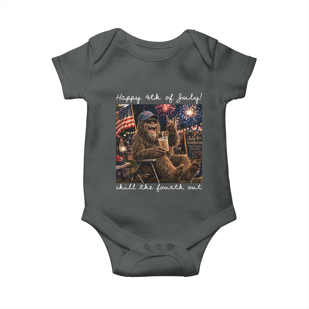 4th of July Bigfoot Baby Onesie Patriotic Sasquatch American Flag Party Festival TS14 Dark Heather Print Your Wear