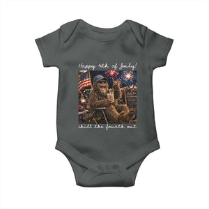 4th of July Bigfoot Baby Onesie Patriotic Sasquatch American Flag Party Festival TS14 Dark Heather Print Your Wear