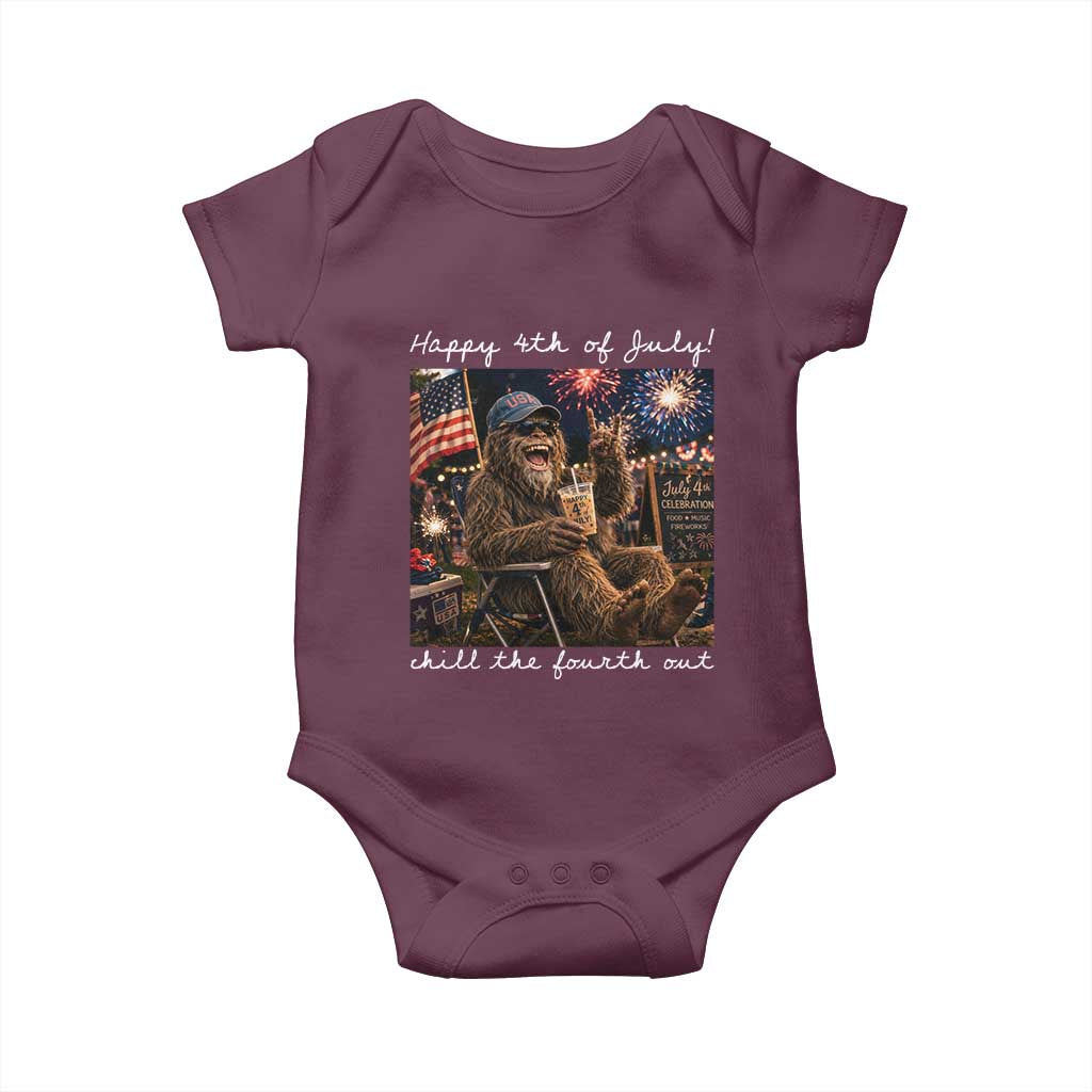 4th of July Bigfoot Baby Onesie Patriotic Sasquatch American Flag Party Festival TS14 Maroon Print Your Wear