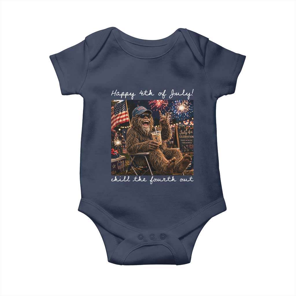 4th of July Bigfoot Baby Onesie Patriotic Sasquatch American Flag Party Festival TS14 Navy Print Your Wear