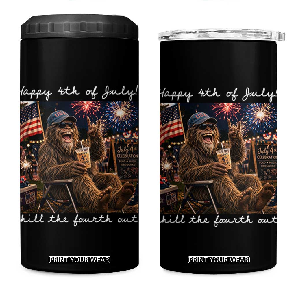 4th of July Bigfoot 4 in 1 Can Cooler Tumbler Patriotic Sasquatch American Flag Party Festival TS14 One Size: 16 oz Black Print Your Wear