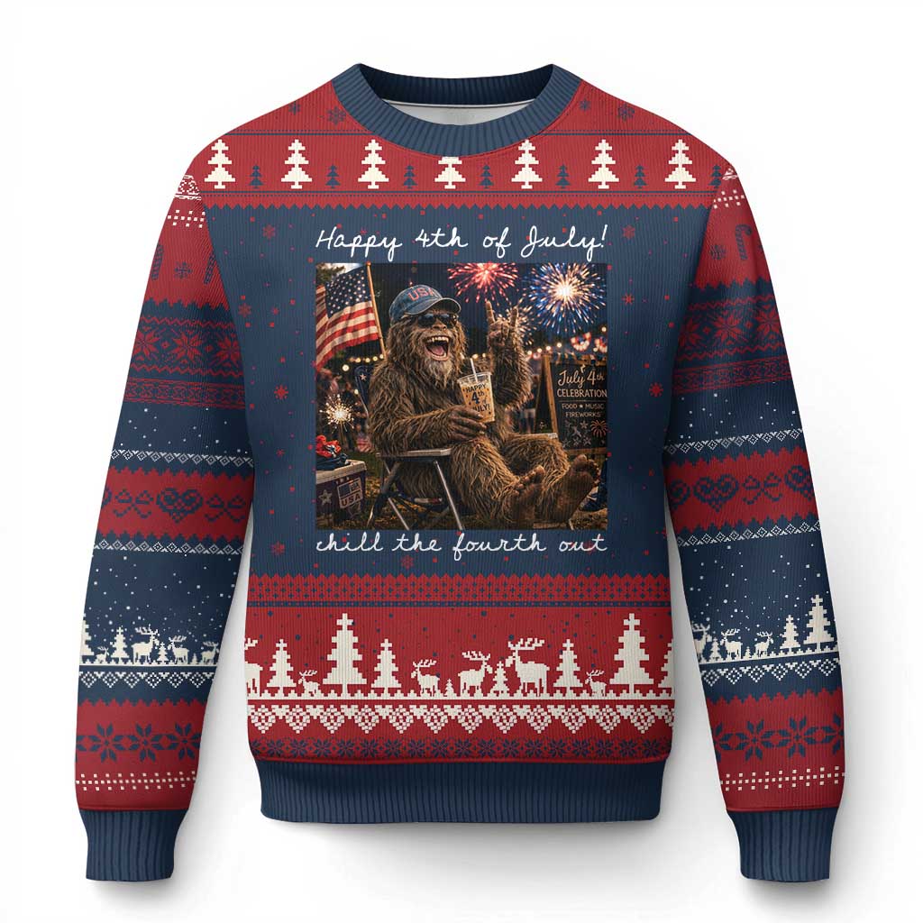 4th of July Bigfoot Ugly Christmas Sweater Patriotic Sasquatch American Flag Party Festival TS14 Navy Red Print Your Wear