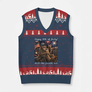 4th of July Bigfoot V-Neck Knit Sweater Vest Patriotic Sasquatch American Flag Party Festival TS14 Navy Red Print Your Wear