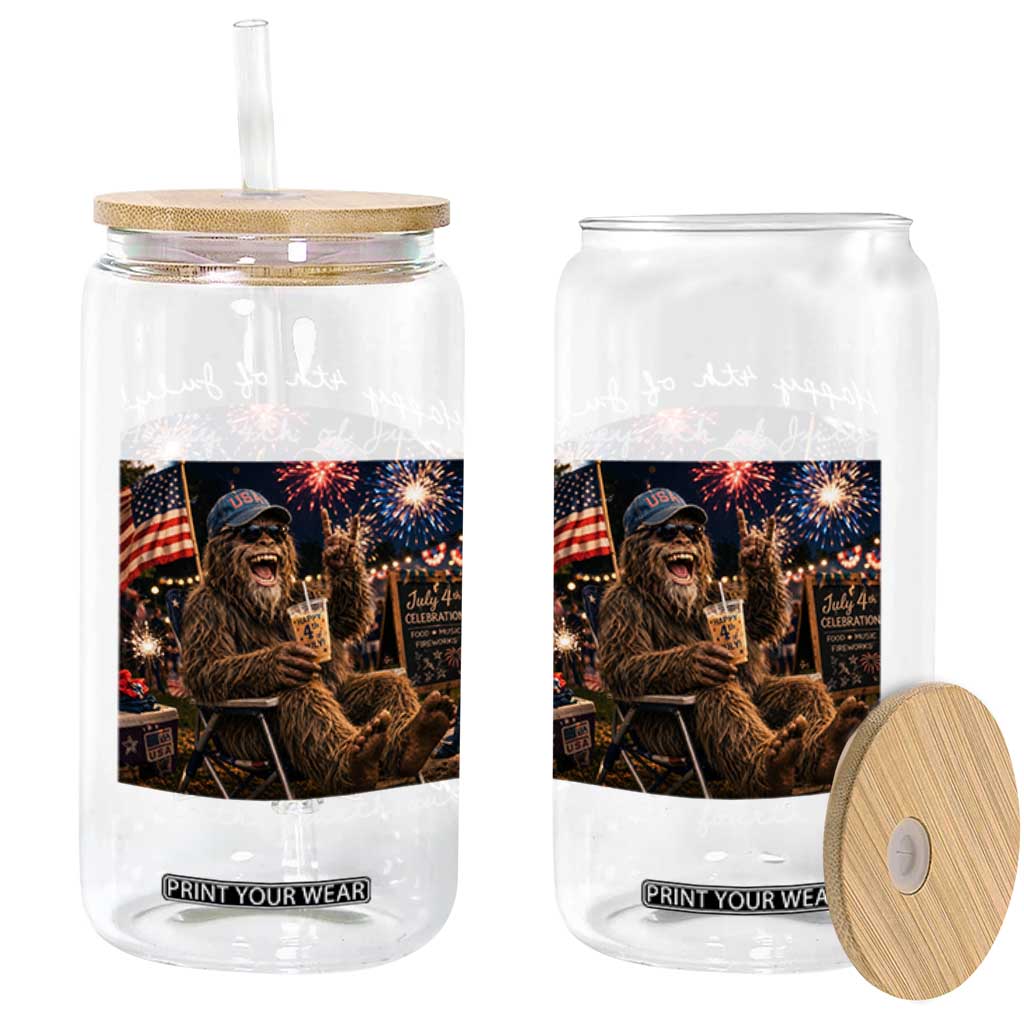 4th of July Bigfoot Glass Can Patriotic Sasquatch American Flag Party Festival TS14 Print Your Wear