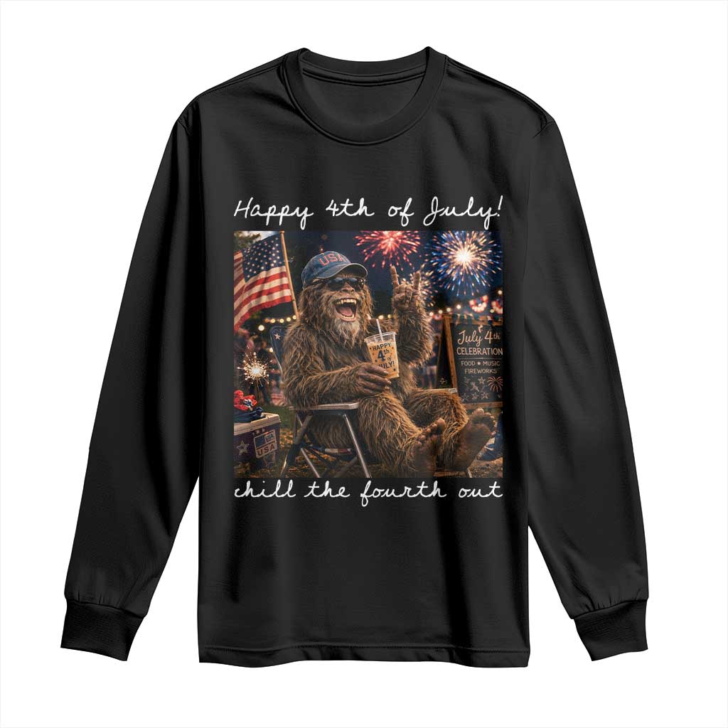 4th of July Bigfoot Long Sleeve Shirt Patriotic Sasquatch American Flag Party Festival TS14 Black Print Your Wear