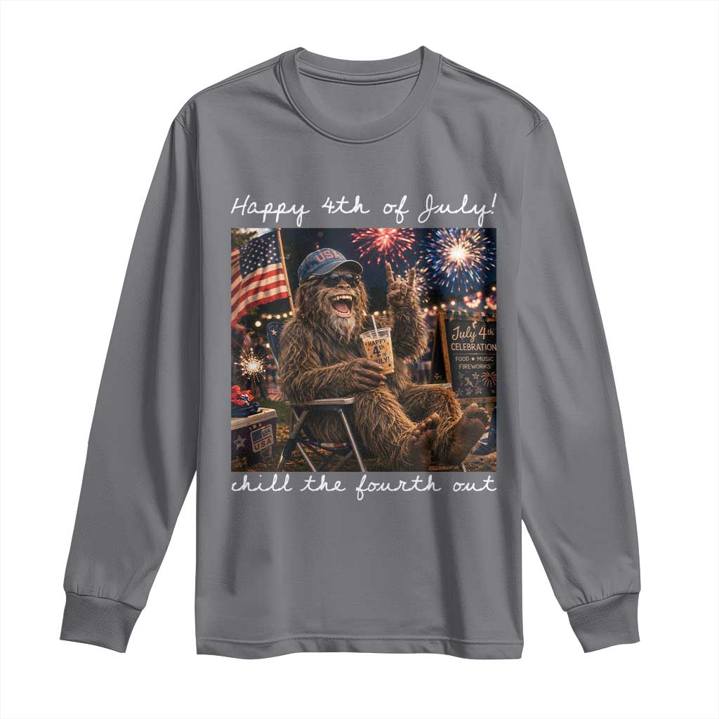 4th of July Bigfoot Long Sleeve Shirt Patriotic Sasquatch American Flag Party Festival TS14 Charcoal Print Your Wear