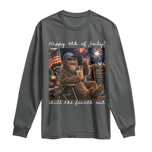 4th of July Bigfoot Long Sleeve Shirt Patriotic Sasquatch American Flag Party Festival TS14 Dark Heather Print Your Wear