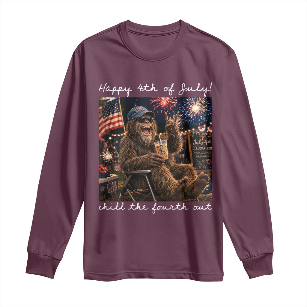 4th of July Bigfoot Long Sleeve Shirt Patriotic Sasquatch American Flag Party Festival TS14 Maroon Print Your Wear