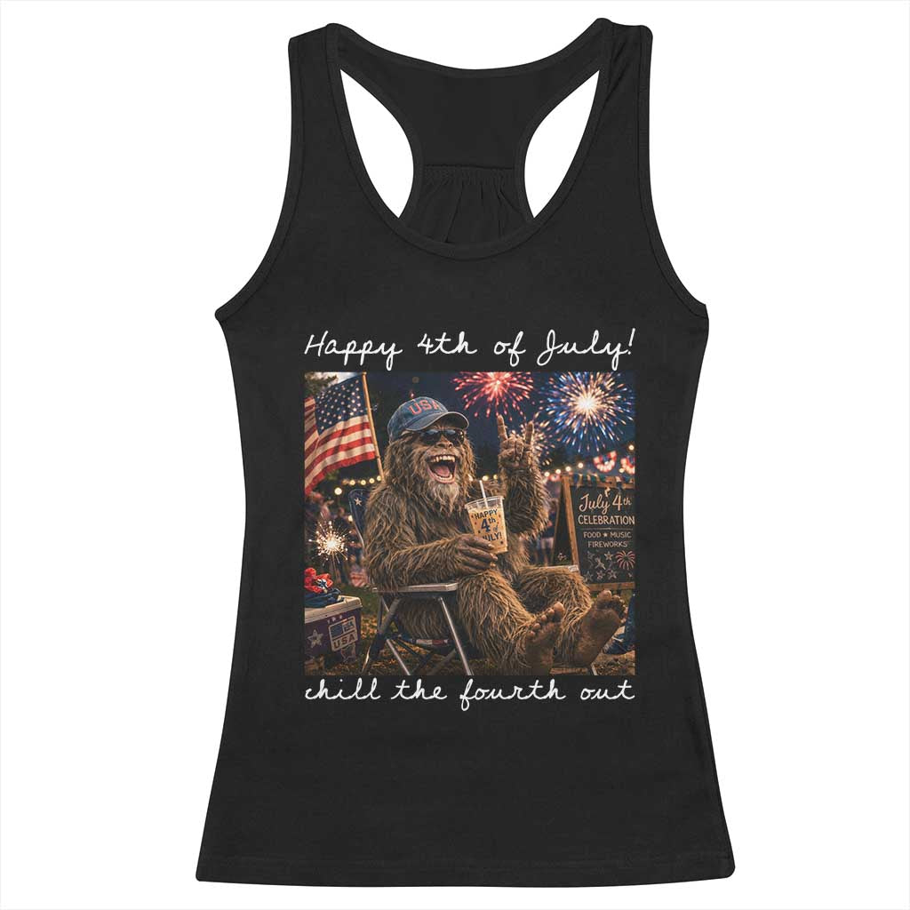 4th of July Bigfoot Racerback Tank Top Patriotic Sasquatch American Flag Party Festival TS14 Black Print Your Wear