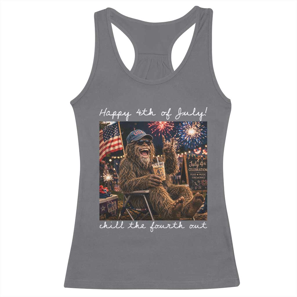4th of July Bigfoot Racerback Tank Top Patriotic Sasquatch American Flag Party Festival TS14 Charcoal Print Your Wear