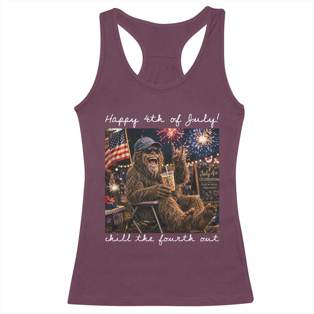 4th of July Bigfoot Racerback Tank Top Patriotic Sasquatch American Flag Party Festival TS14 Maroon Print Your Wear