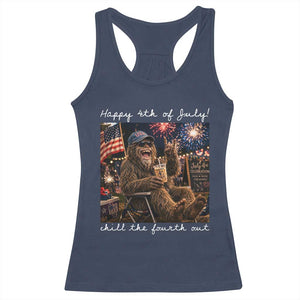 4th of July Bigfoot Racerback Tank Top Patriotic Sasquatch American Flag Party Festival TS14 Navy Print Your Wear