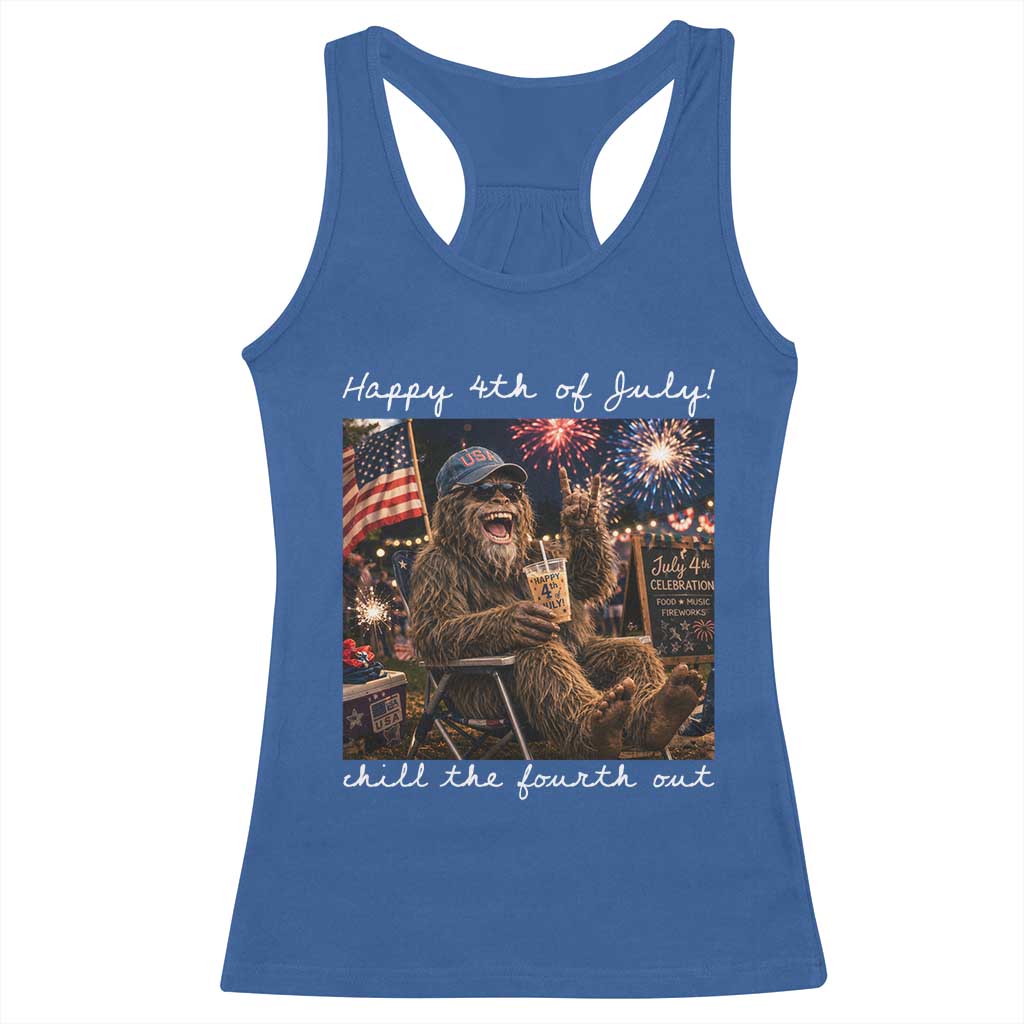 4th of July Bigfoot Racerback Tank Top Patriotic Sasquatch American Flag Party Festival TS14 Royal Blue Print Your Wear