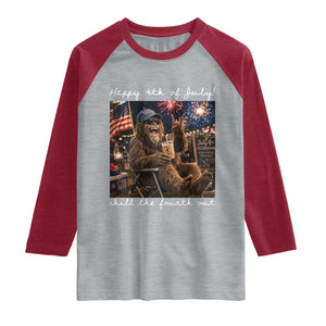 4th of July Bigfoot Raglan Shirt Patriotic Sasquatch American Flag Party Festival TS14 Heather Gray Heather Red Print Your Wear