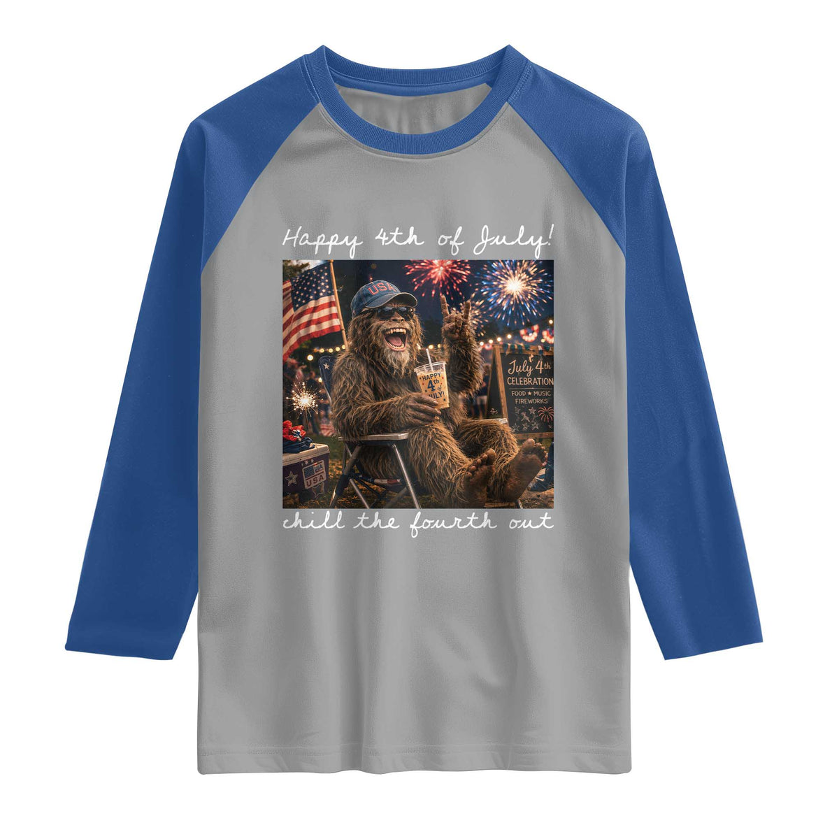 4th of July Bigfoot Raglan Shirt Patriotic Sasquatch American Flag Party Festival TS14 Sport Gray Royal Print Your Wear