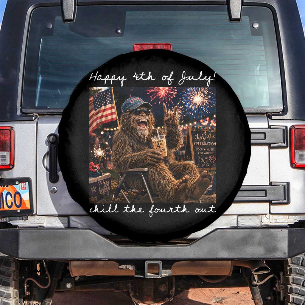 4th of July Bigfoot Spare Tire Cover Patriotic Sasquatch American Flag Party Festival TS14 No hole Black Print Your Wear