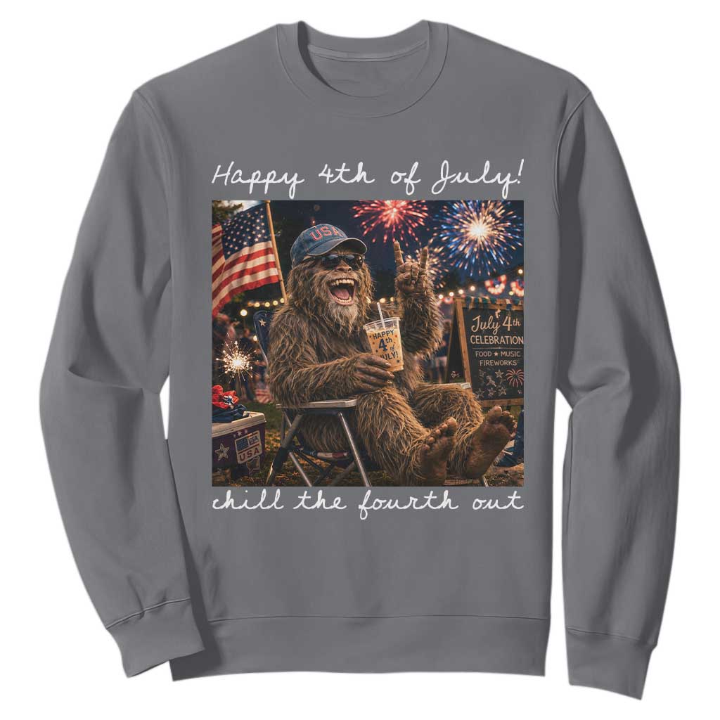 4th of July Bigfoot Sweatshirt Patriotic Sasquatch American Flag Party Festival TS14 Charcoal Print Your Wear