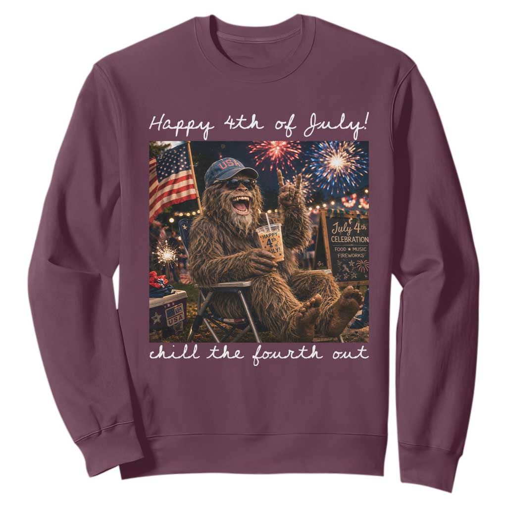 4th of July Bigfoot Sweatshirt Patriotic Sasquatch American Flag Party Festival TS14 Maroon Print Your Wear