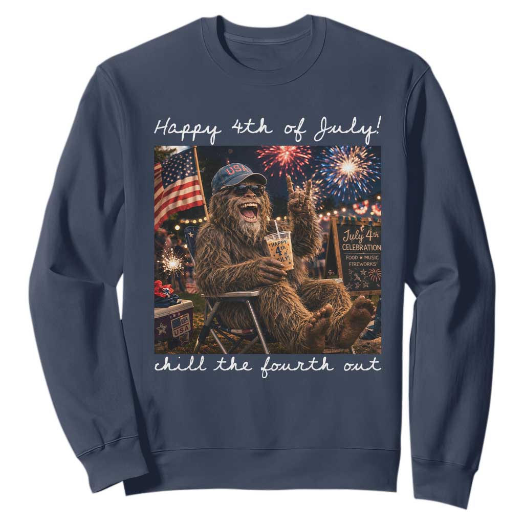 4th of July Bigfoot Sweatshirt Patriotic Sasquatch American Flag Party Festival TS14 Navy Print Your Wear