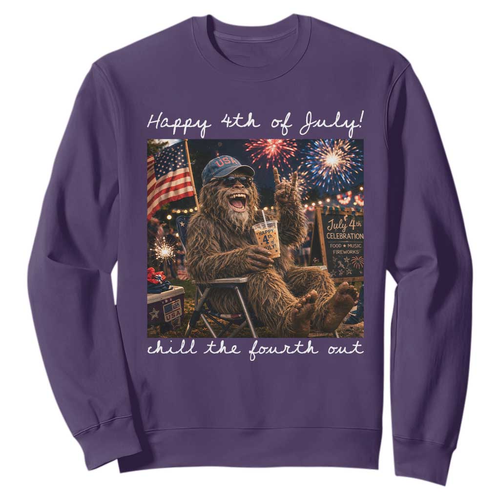 4th of July Bigfoot Sweatshirt Patriotic Sasquatch American Flag Party Festival TS14 Purple Print Your Wear