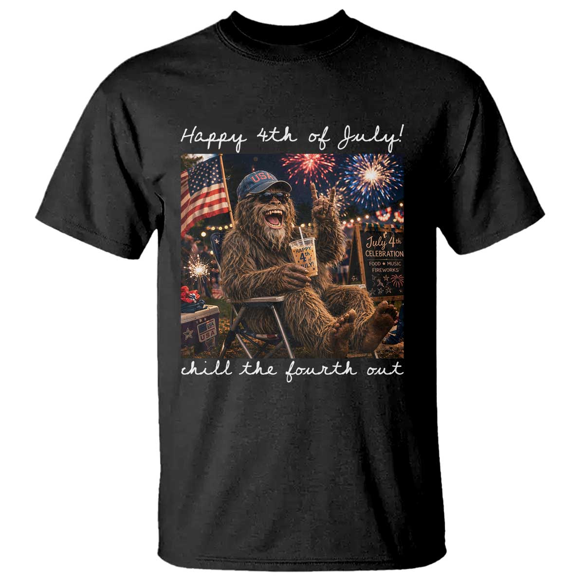 4th of July Bigfoot T Shirt Patriotic Sasquatch American Flag Party Festival TS14 Black Print Your Wear