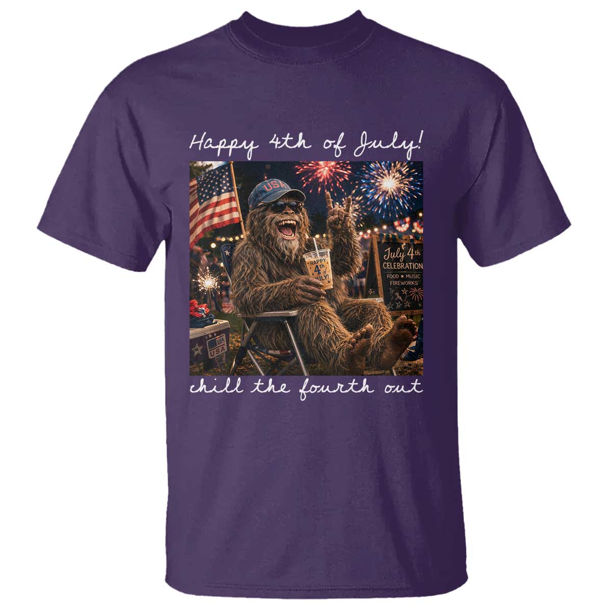 4th of July Bigfoot T Shirt Patriotic Sasquatch American Flag Party Festival TS14 Purple Print Your Wear