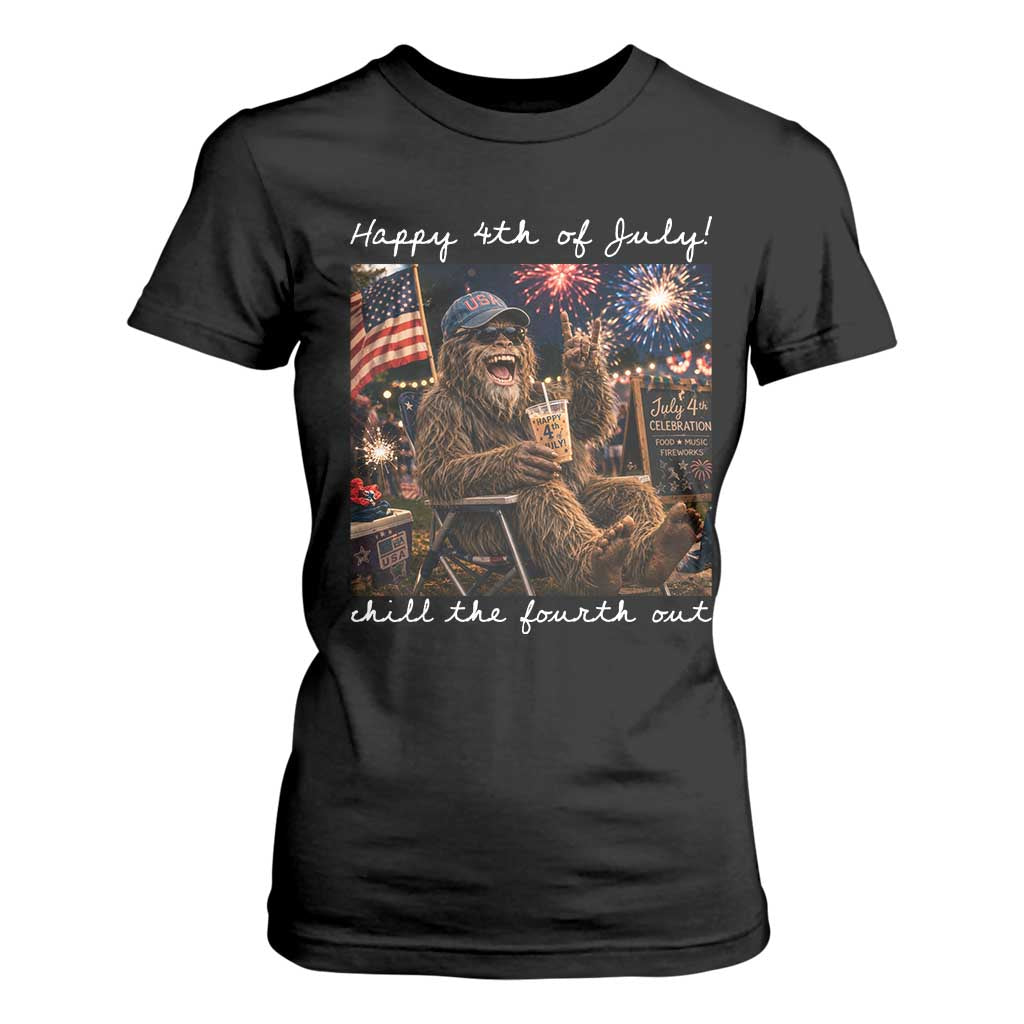 4th of July Bigfoot T Shirt For Women Patriotic Sasquatch American Flag Party Festival TS14 Black Print Your Wear