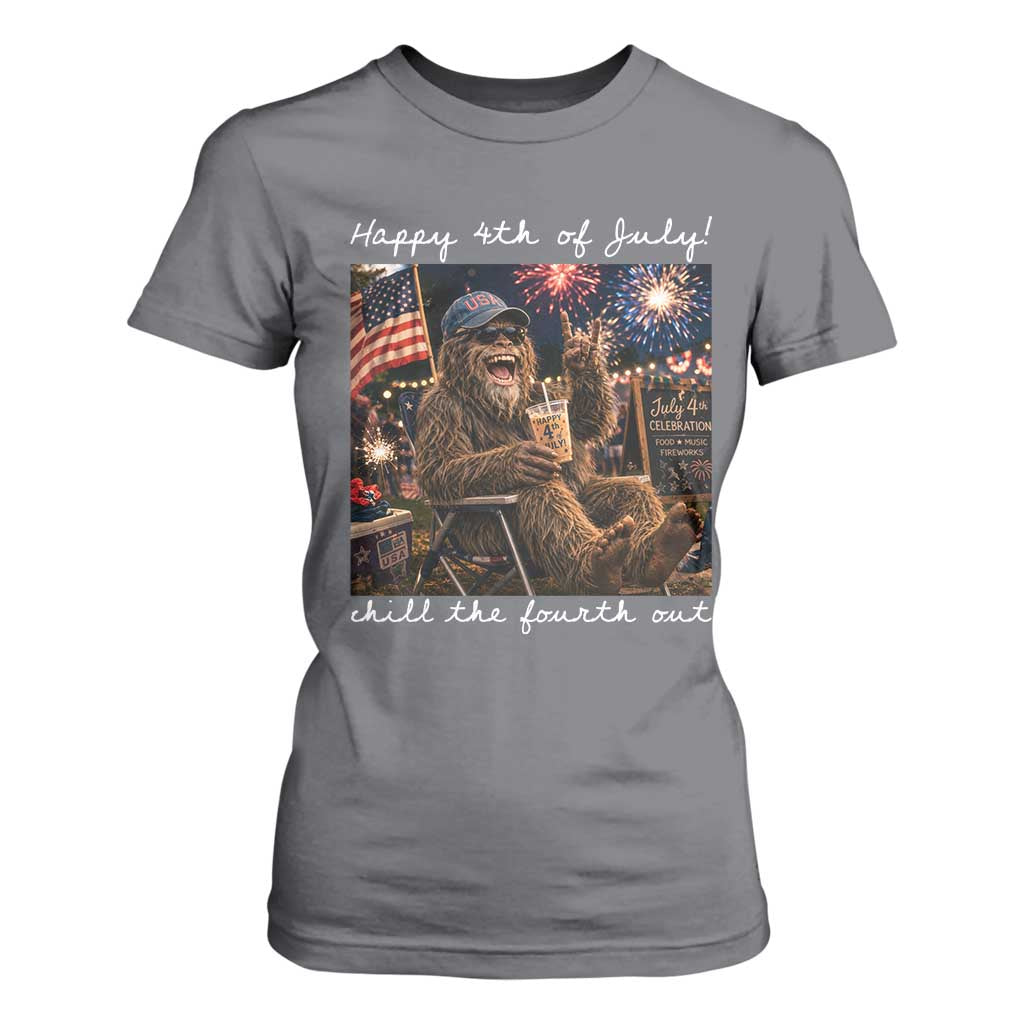 4th of July Bigfoot T Shirt For Women Patriotic Sasquatch American Flag Party Festival TS14 Charcoal Print Your Wear