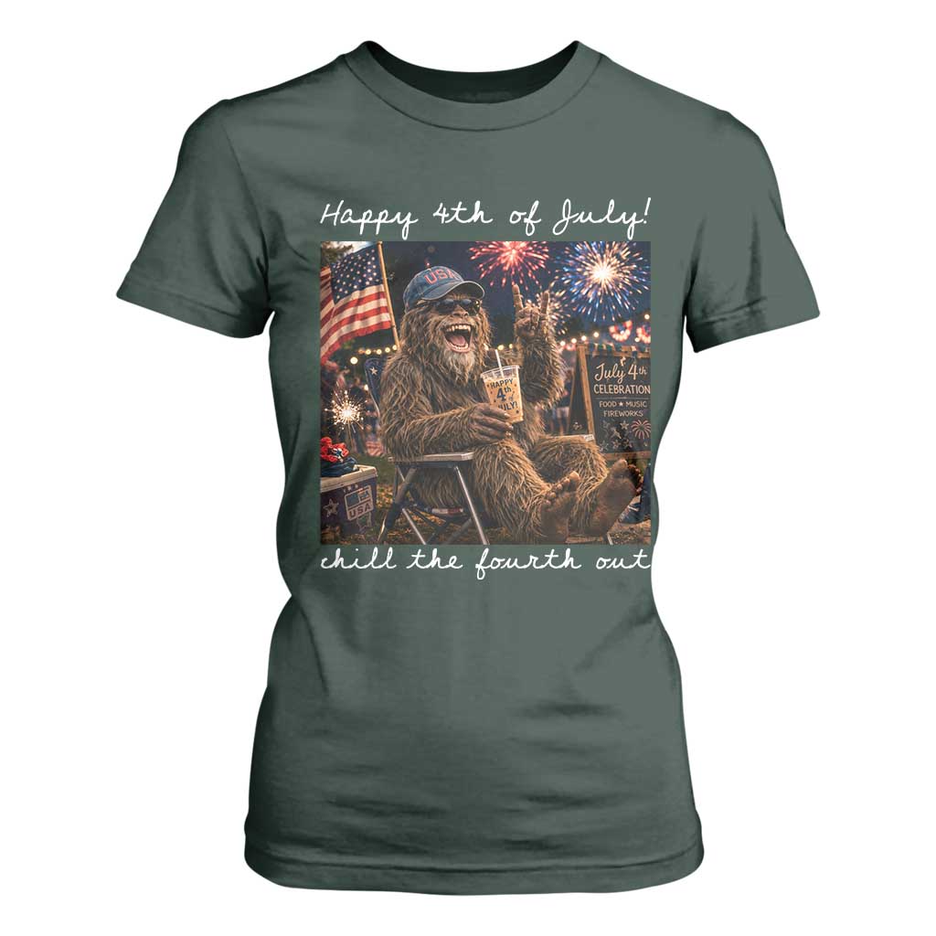 4th of July Bigfoot T Shirt For Women Patriotic Sasquatch American Flag Party Festival TS14 Dark Forest Green Print Your Wear