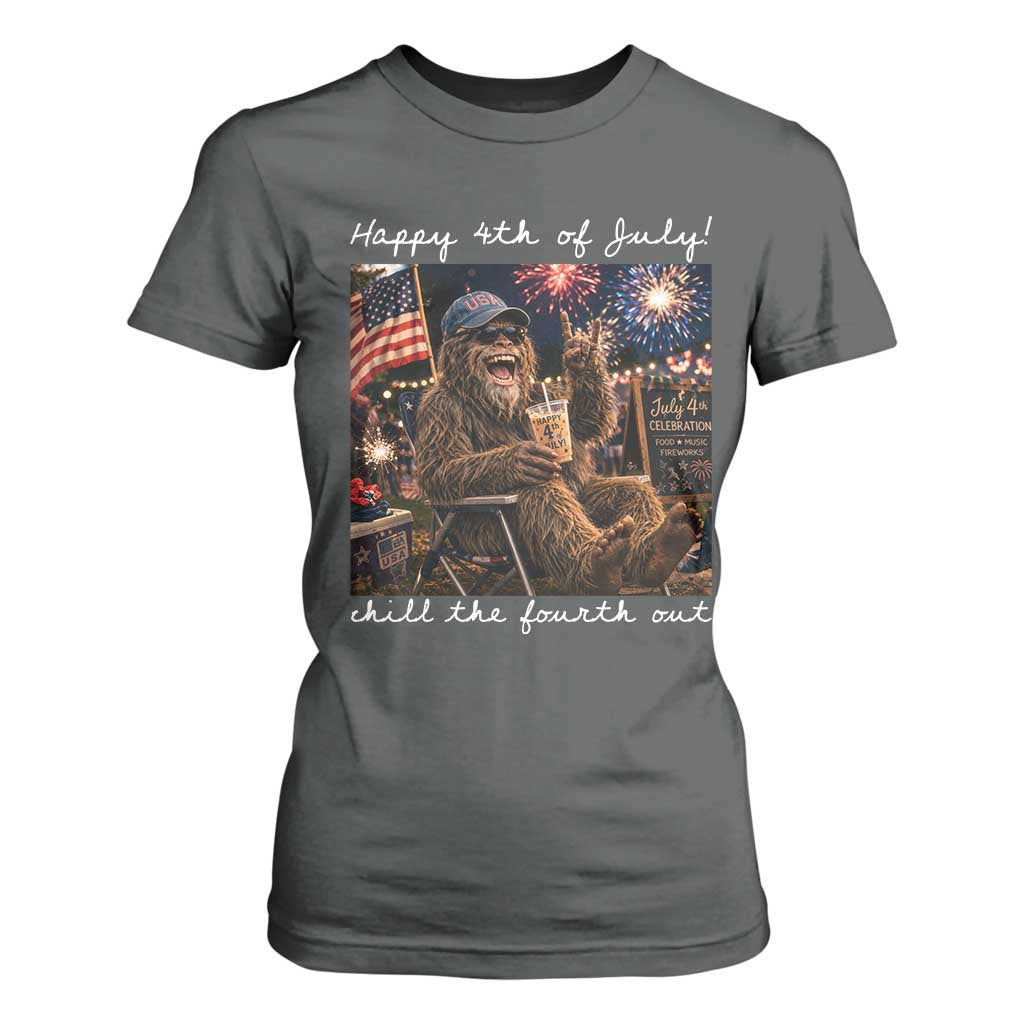 4th of July Bigfoot T Shirt For Women Patriotic Sasquatch American Flag Party Festival TS14 Dark Heather Print Your Wear