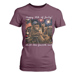 4th of July Bigfoot T Shirt For Women Patriotic Sasquatch American Flag Party Festival TS14 Maroon Print Your Wear