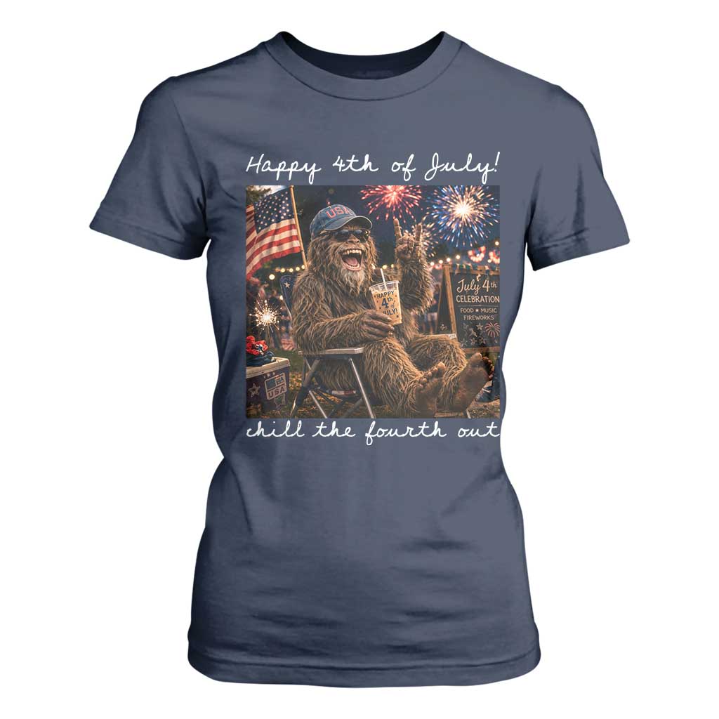 4th of July Bigfoot T Shirt For Women Patriotic Sasquatch American Flag Party Festival TS14 Navy Print Your Wear