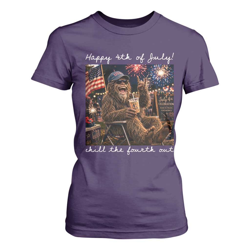4th of July Bigfoot T Shirt For Women Patriotic Sasquatch American Flag Party Festival TS14 Purple Print Your Wear
