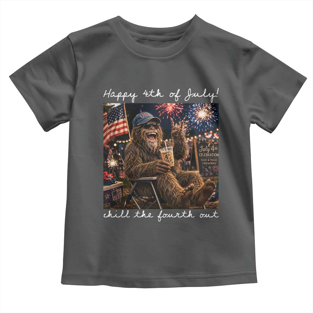 4th of July Bigfoot Toddler T Shirt Patriotic Sasquatch American Flag Party Festival TS14 Dark Heather Print Your Wear
