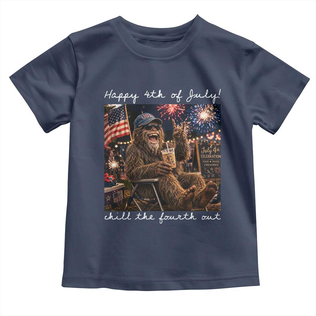 4th of July Bigfoot Toddler T Shirt Patriotic Sasquatch American Flag Party Festival TS14 Navy Print Your Wear