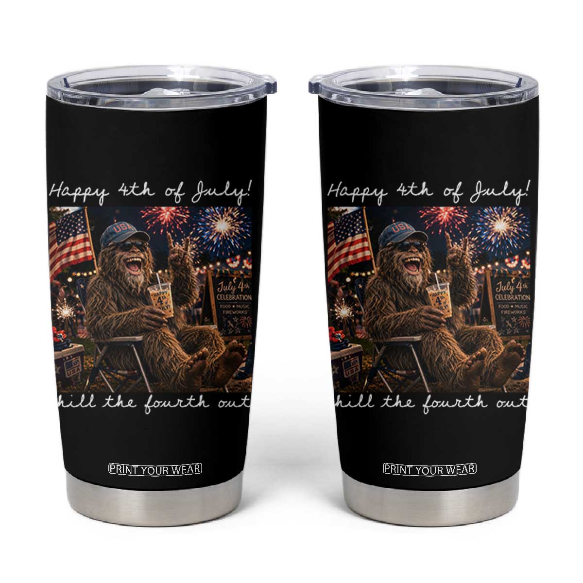 4th of July Bigfoot Tumbler Cup Patriotic Sasquatch American Flag Party Festival TS14 Black Print Your Wear