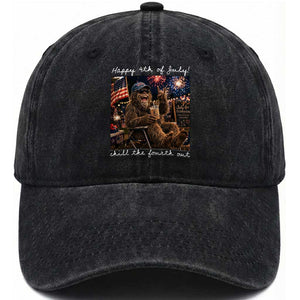 4th of July Bigfoot Washed Cotton Baseball Cap Patriotic Sasquatch American Flag Party Festival TS14 Print Your Wear