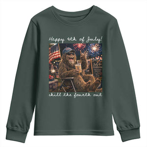 4th of July Bigfoot Youth Sweatshirt Patriotic Sasquatch American Flag Party Festival TS14 Dark Forest Green Print Your Wear