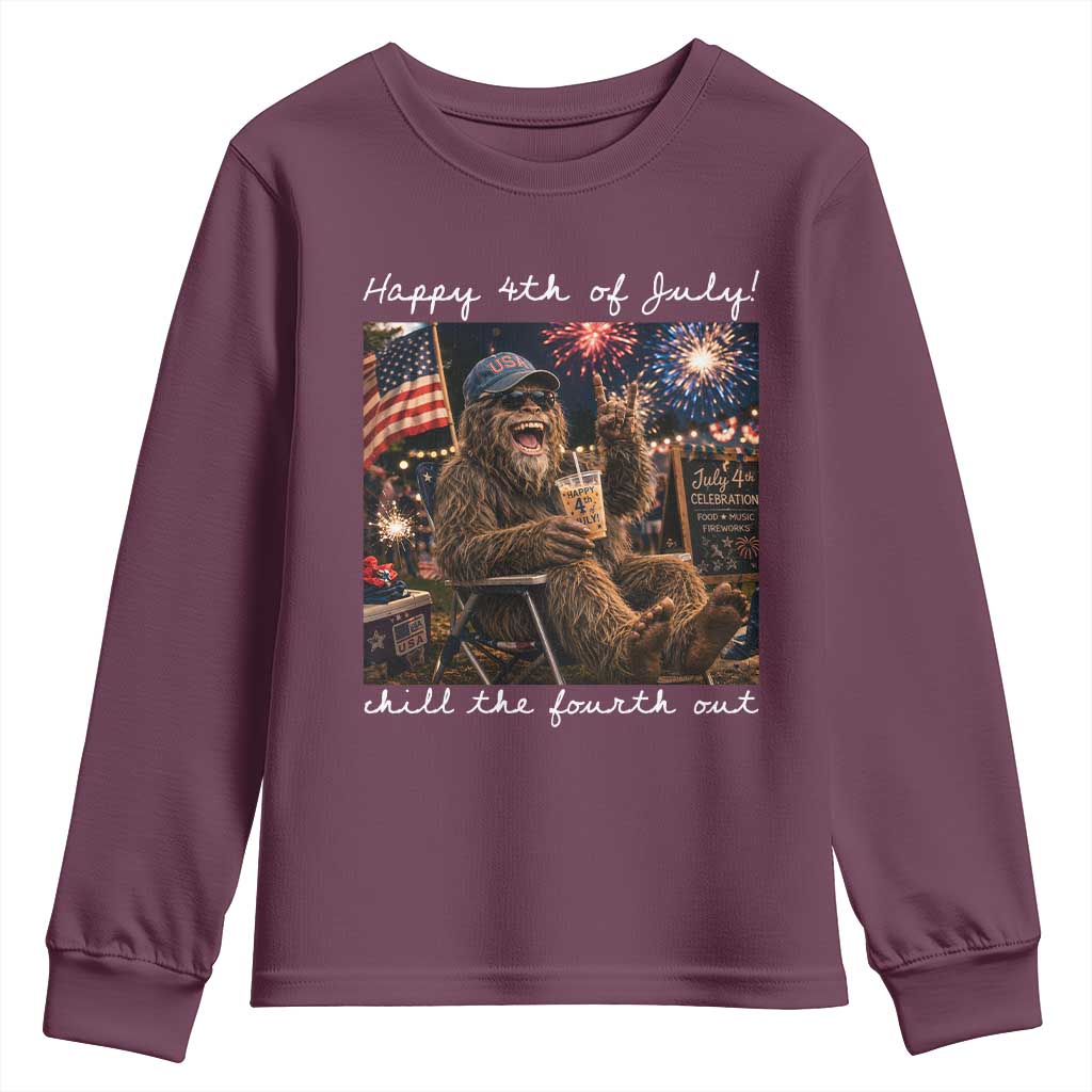4th of July Bigfoot Youth Sweatshirt Patriotic Sasquatch American Flag Party Festival TS14 Maroon Print Your Wear
