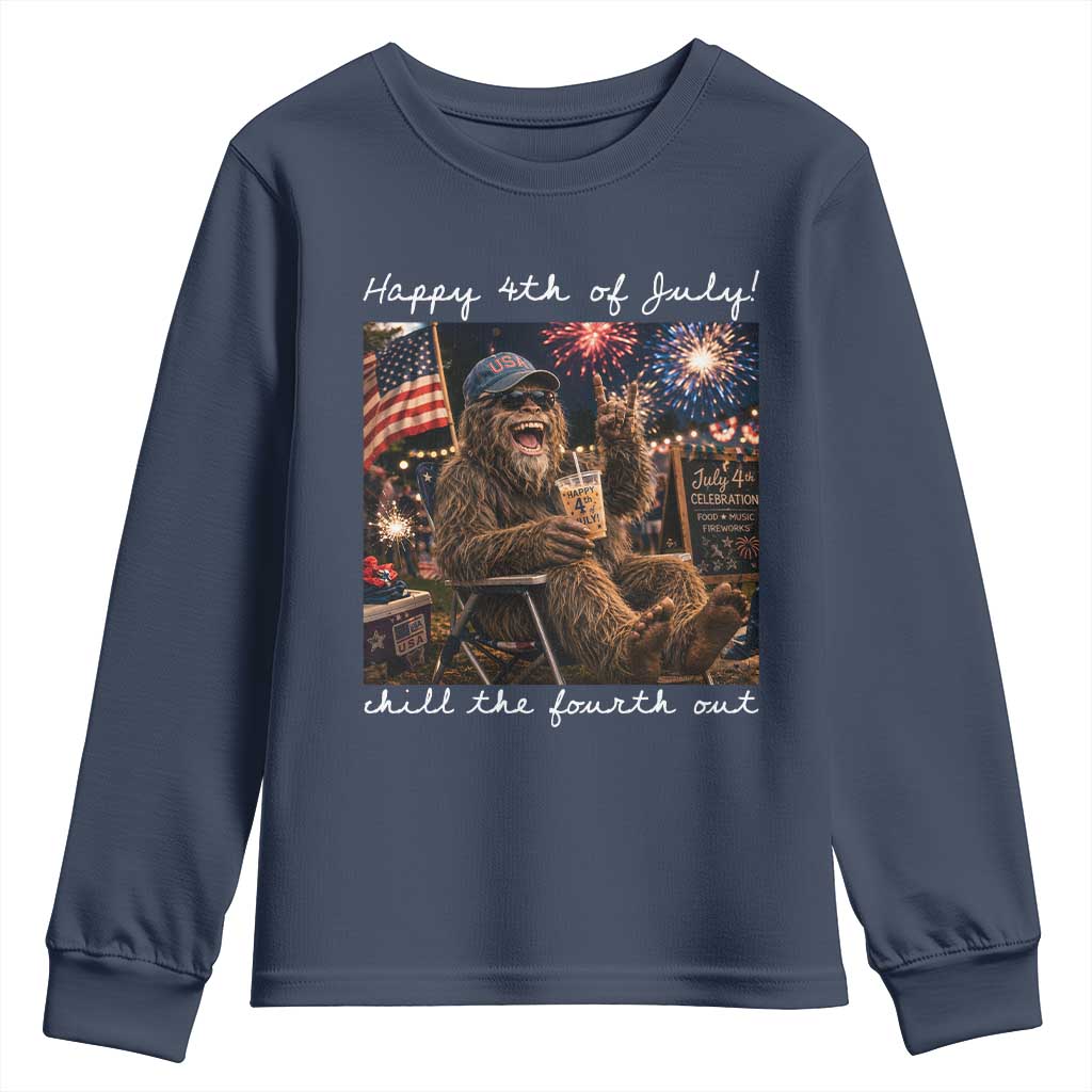 4th of July Bigfoot Youth Sweatshirt Patriotic Sasquatch American Flag Party Festival TS14 Navy Print Your Wear
