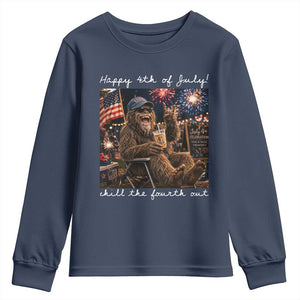 4th of July Bigfoot Youth Sweatshirt Patriotic Sasquatch American Flag Party Festival TS14 Navy Print Your Wear