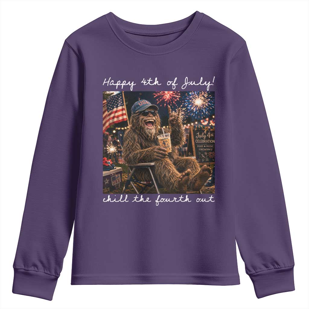 4th of July Bigfoot Youth Sweatshirt Patriotic Sasquatch American Flag Party Festival TS14 Purple Print Your Wear