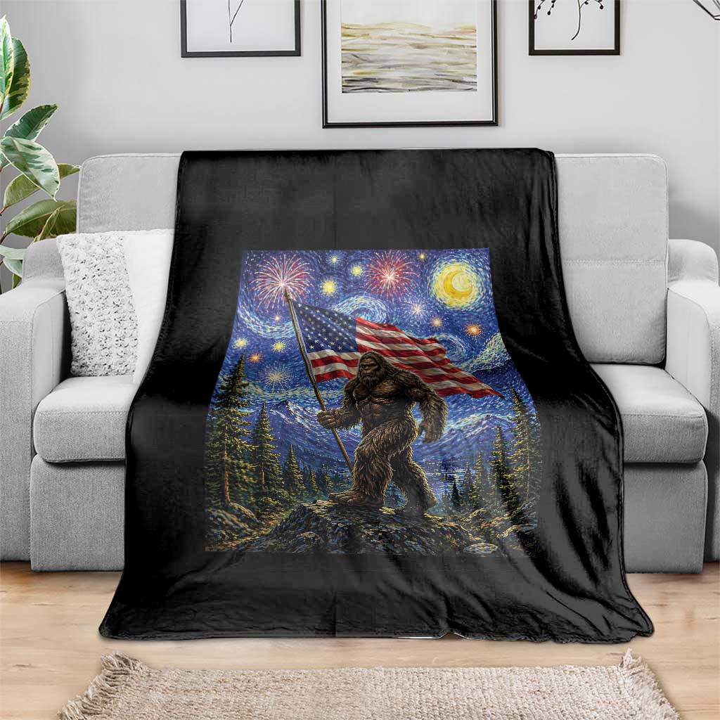 Bigfoot Patriotic 250 Years of Freedom Throw Blanket American USA Flag Stary Night TS14 Print Your Wear