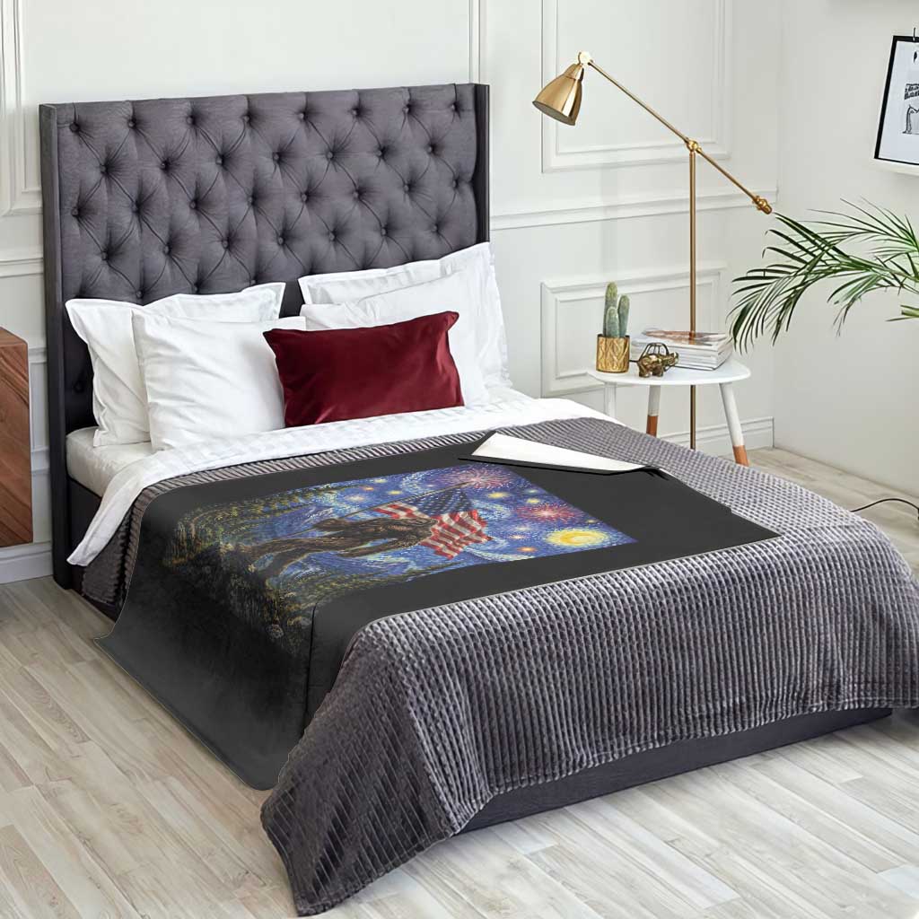 Bigfoot Patriotic 250 Years of Freedom Throw Blanket American USA Flag Stary Night TS14 Print Your Wear