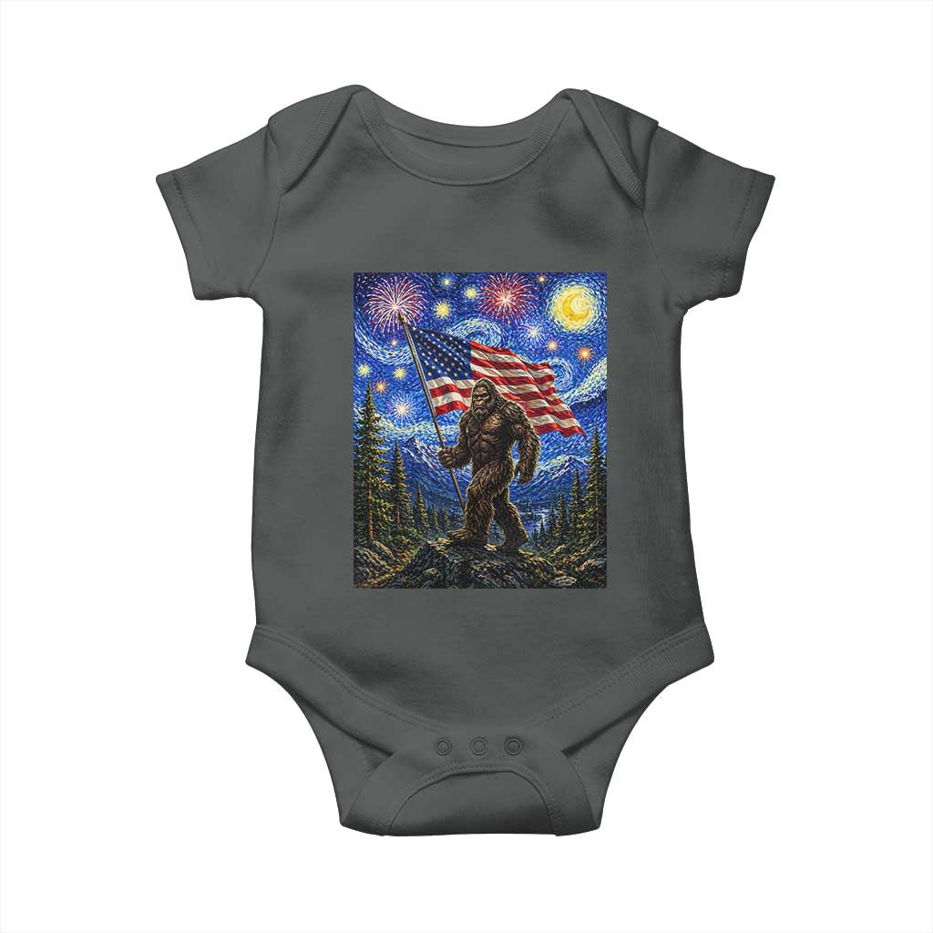 Bigfoot Patriotic 250 Years of Freedom Baby Onesie American USA Flag Stary Night TS14 Dark Heather Print Your Wear