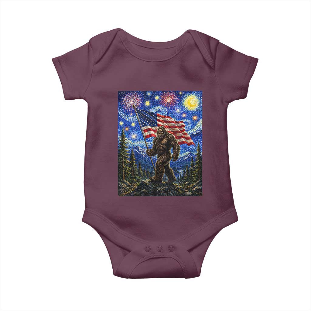 Bigfoot Patriotic 250 Years of Freedom Baby Onesie American USA Flag Stary Night TS14 Maroon Print Your Wear
