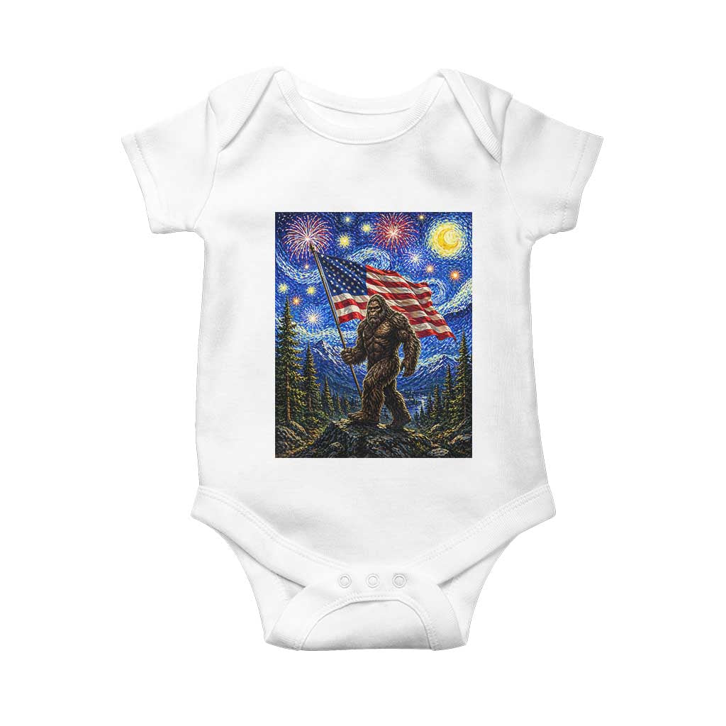Bigfoot Patriotic 250 Years of Freedom Baby Onesie American USA Flag Stary Night TS14 White Print Your Wear