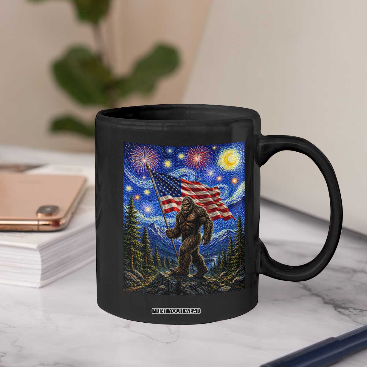 Bigfoot Patriotic 250 Years of Freedom Coffee Mug American USA Flag Stary Night TS14 Print Your Wear