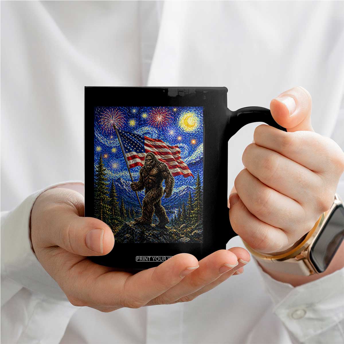 Bigfoot Patriotic 250 Years of Freedom Coffee Mug American USA Flag Stary Night TS14 Print Your Wear