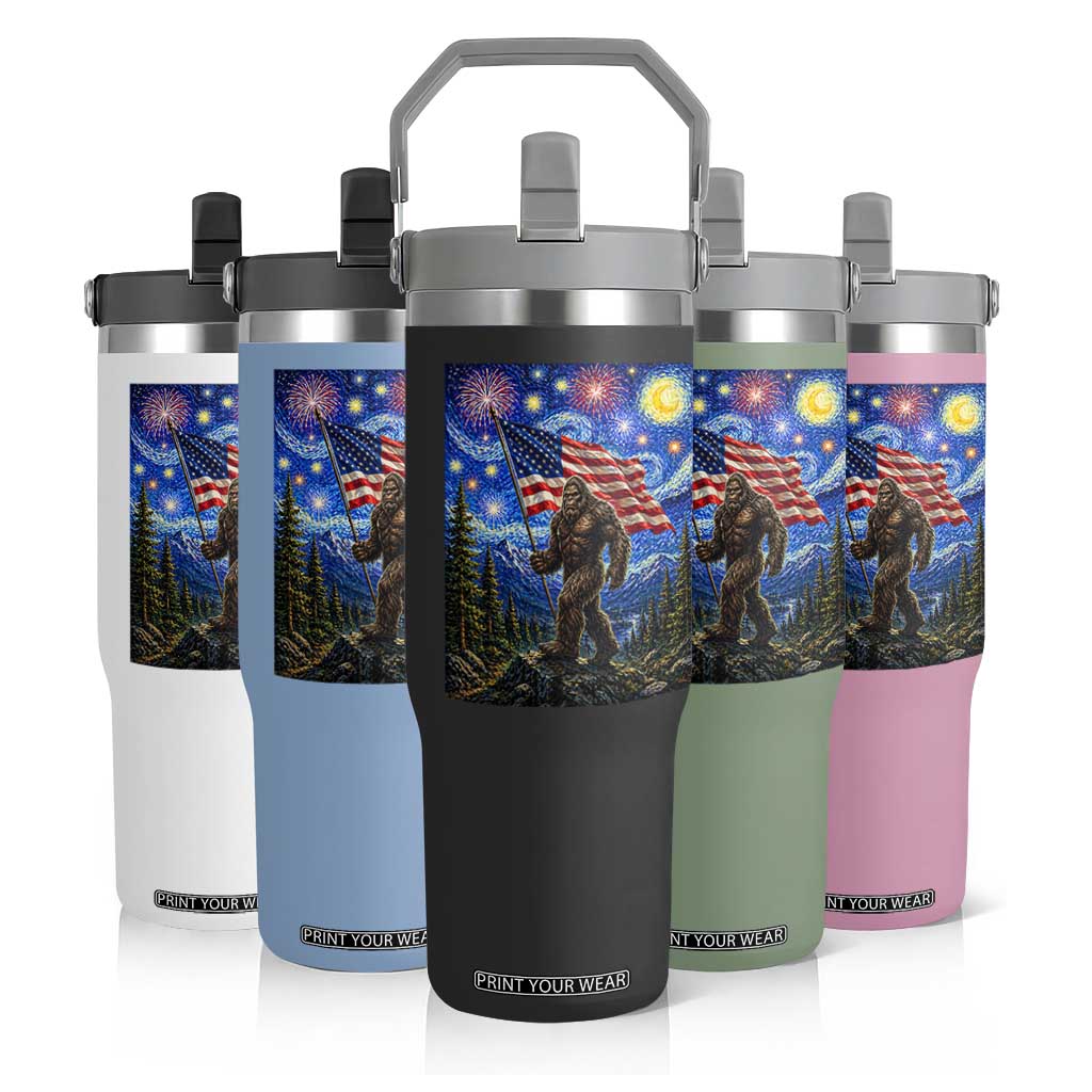 Bigfoot Patriotic 250 Years of Freedom Flip Straw Tumbler American USA Flag Stary Night TS14 Print Your Wear
